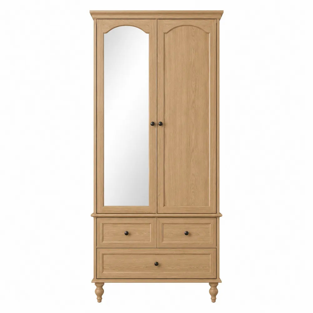 Armadio guardaroba in legno effetto rovere con anta specchiata e cassetti 90 x 45 x 180 cm