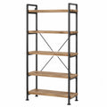 Libreria scaffale industriale in metallo nero e legno naturale 5 ripiani struttura in acciaio con rinforzo a croce 80 x 35 x 180 cm