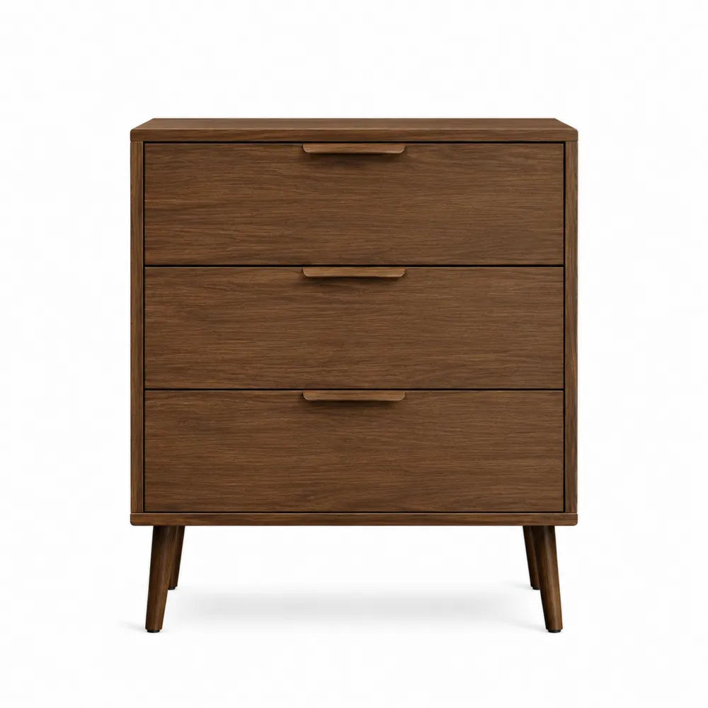 Cassettiera 3 cassetti in legno effetto noce con gambe in legno 80 x 40 x 80 cm