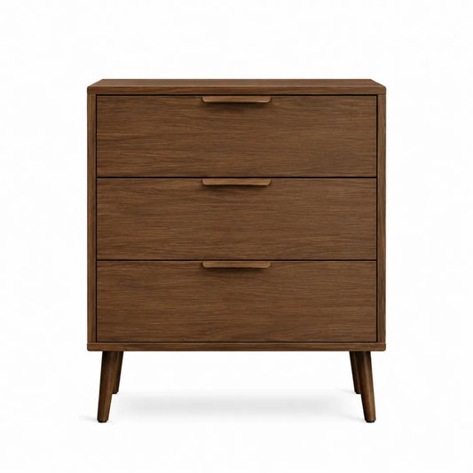 Cassettiera 3 cassetti in legno effetto noce con gambe in legno 80 x 40 x 80 cm
