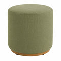 Pouf poggiapiedi rotondo in tessuto poliestere verde oliva con base effetto legno diametro 45 cm altezza 45 cm
