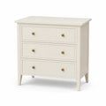 Cassettiera rettangolare a 3 cassetti in MDF avorio 80 x 40 x 80 cm con gambe inclinate e pomelli in metallo dorato
