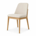 Sedia da pranzo imbottita in tessuto poliestere beige con struttura in legno massello naturale senza braccioli 48 cm x 55 cm x 82 cm