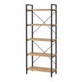 Libreria scaffale industriale in metallo nero e legno naturale 5 ripiani struttura con rinforzo a croce 80 x 35 x 180 cm