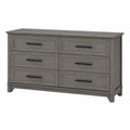 Cassettiera rettangolare a 6 cassetti in MDF e truciolare effetto legno grigio 140 x 40 x 80 cm con maniglie in acciaio nero