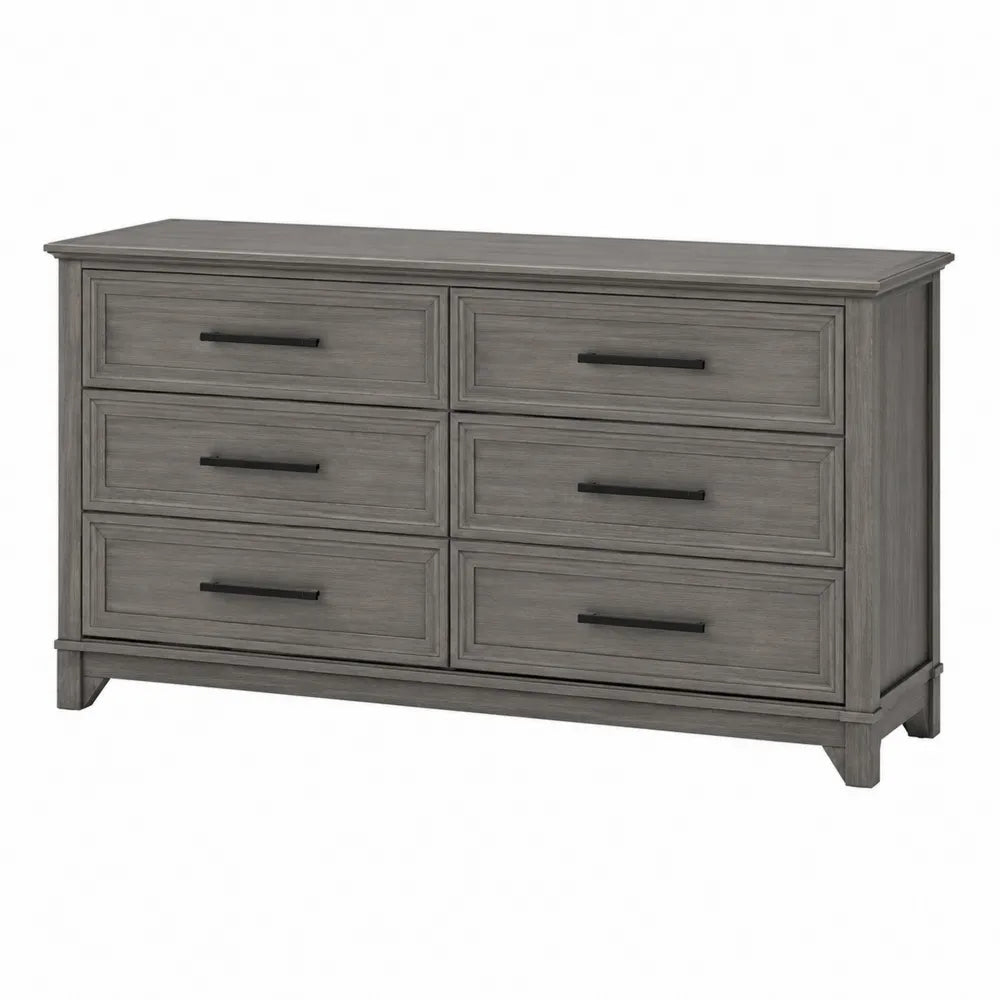 Cassettiera rettangolare a 6 cassetti in MDF e truciolare effetto legno grigio 140 x 40 x 80 cm con maniglie in acciaio nero