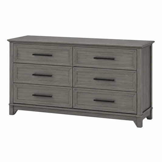 Cassettiera rettangolare a 6 cassetti in MDF e truciolare effetto legno grigio 140 x 40 x 80 cm con maniglie in acciaio nero