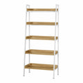 Libreria a scala in metallo bianco e legno naturale 5 ripiani 70 x 35 x 180 cm struttura inclinata