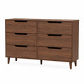 Cassettiera rettangolare a 6 cassetti in MDF effetto noce scuro 120 x 40 x 78 cm con apertura a incavo e gambe inclinate