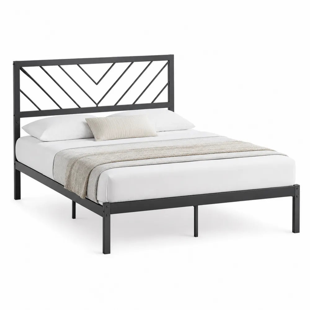 Letto matrimoniale in metallo 210 x 165 x 110 cm per materasso 160 x 200 cm con testiera geometrica in acciaio nero