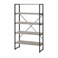 Scaffale libreria a giorno rettangolare in acciaio verniciato nero e truciolare effetto legno grigio 5 ripiani 80 x 30 x 160 cm