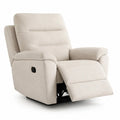 Poltrona relax reclinabile in tessuto beige con poggiapiedi integrato struttura in metallo e legno 85 cm x 90 cm x 100 cm