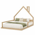 Letto a casetta in legno di pino naturale 200 x 140 x 180 cm con struttura a tetto e rete a doghe
